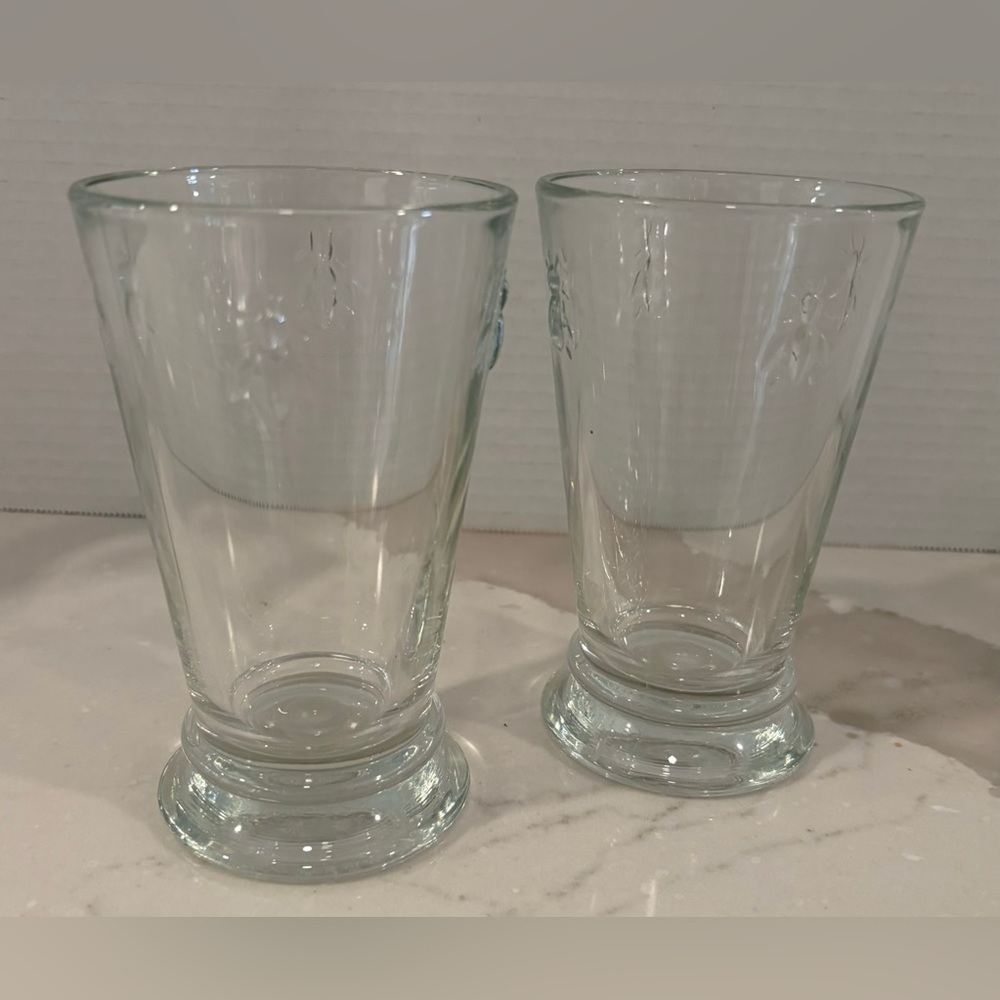 Set of 2 La Rochère Napoleon Bee Drink Glasses, Embossed “Paris Musees”; 10oz